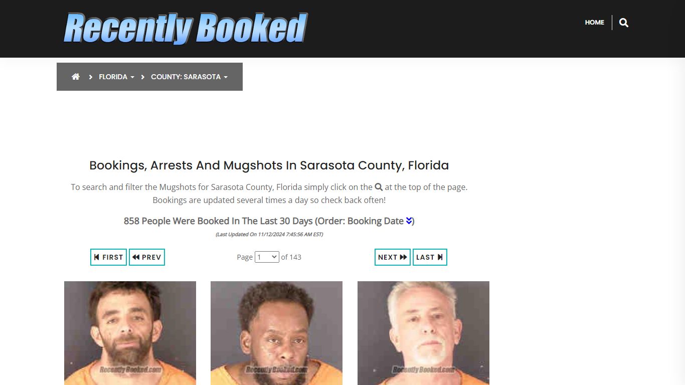 Bookings, Arrests and Mugshots in Sarasota County, Florida