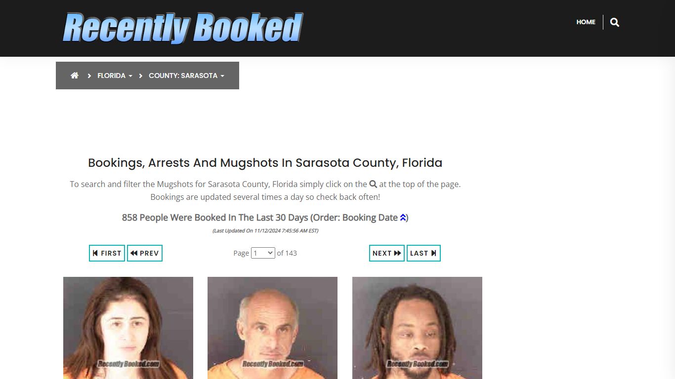 Bookings, Arrests and Mugshots in Sarasota County, Florida