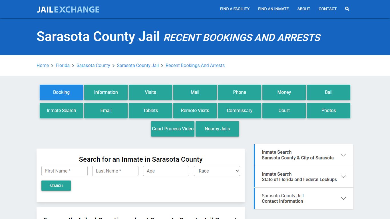 Sarasota County Jail Recent Bookings And Arrests - Jail Exchange